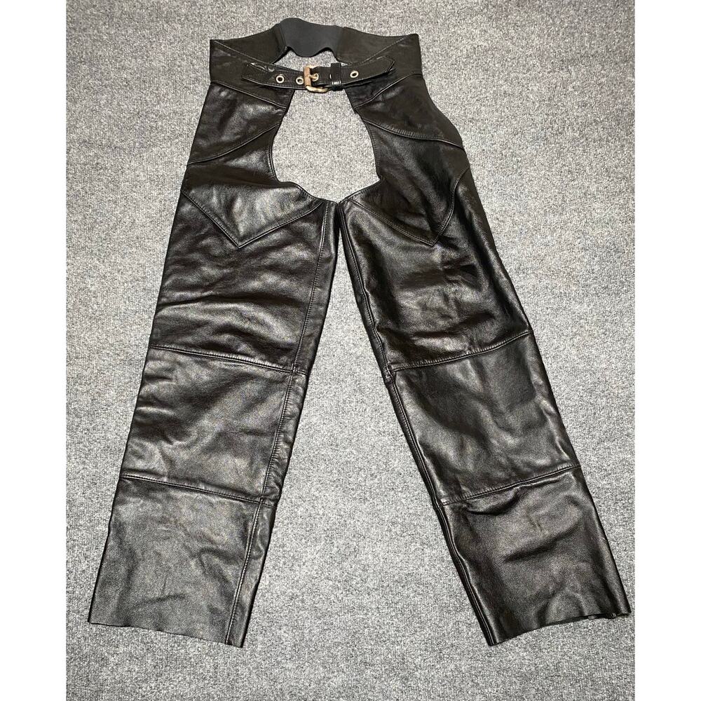 VTG Harley-Davidson Mens Black Medium Leather Motorcycle Chaps Made in USA